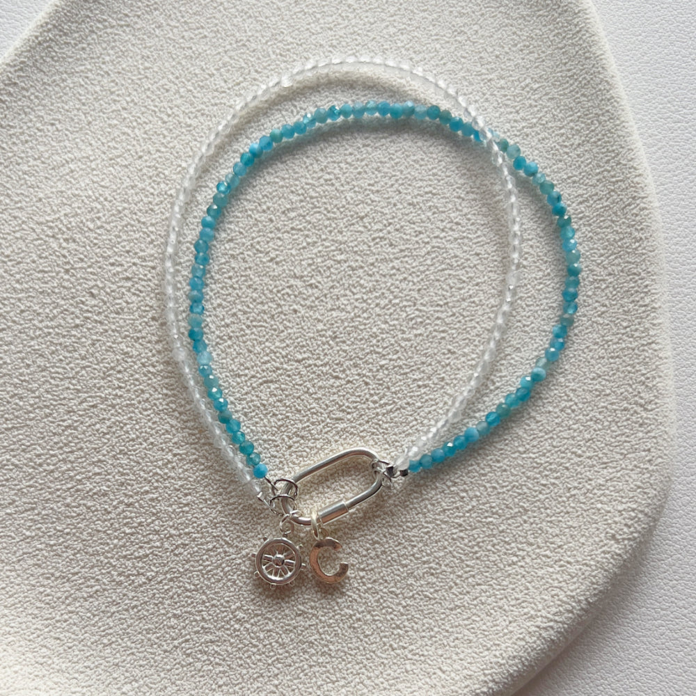 Stackable Crystal Bracelet 2mm Silver Clasp Blue Apatite (Charm not included)