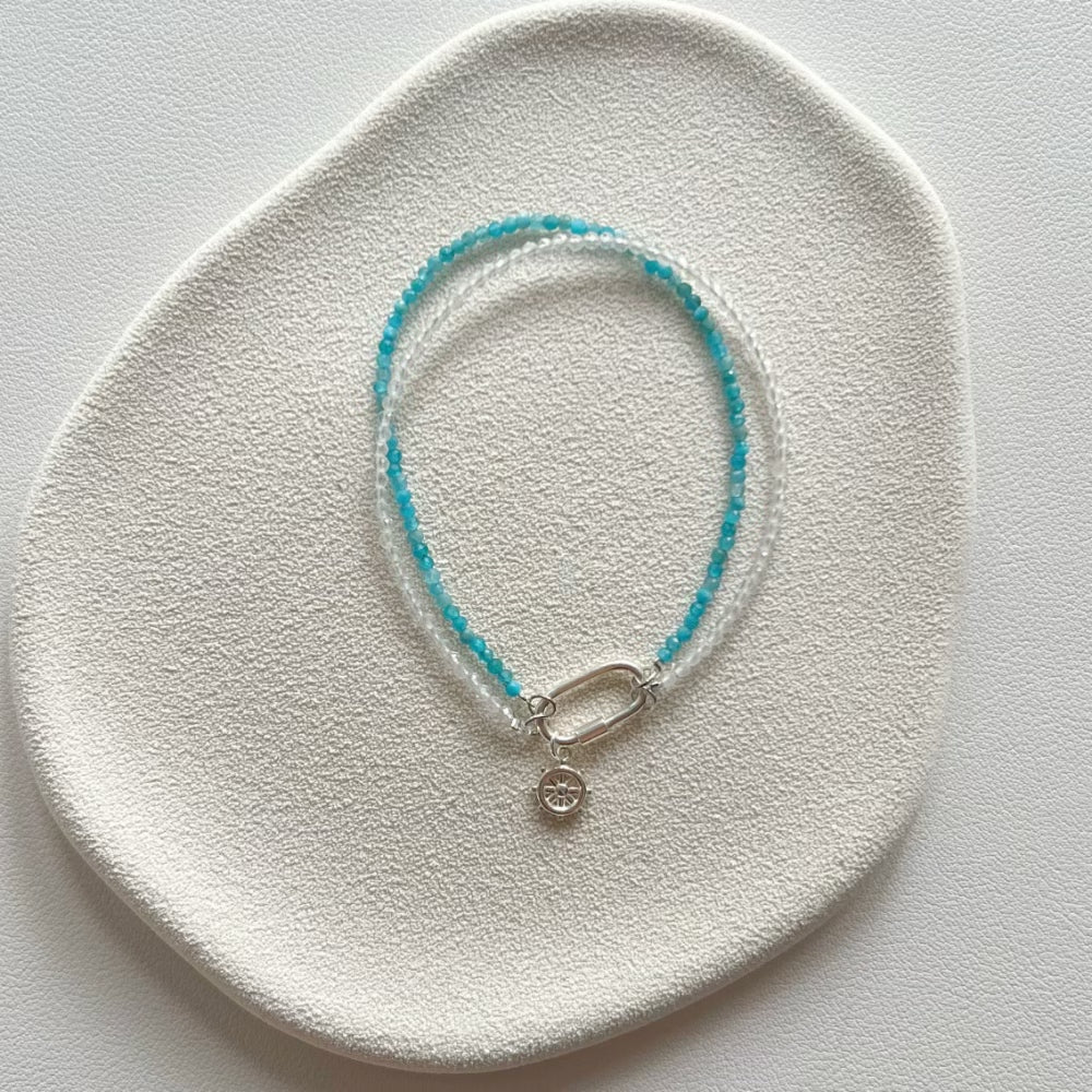 Stackable Crystal Bracelet 2mm Silver Clasp Blue Apatite (Charm not included)
