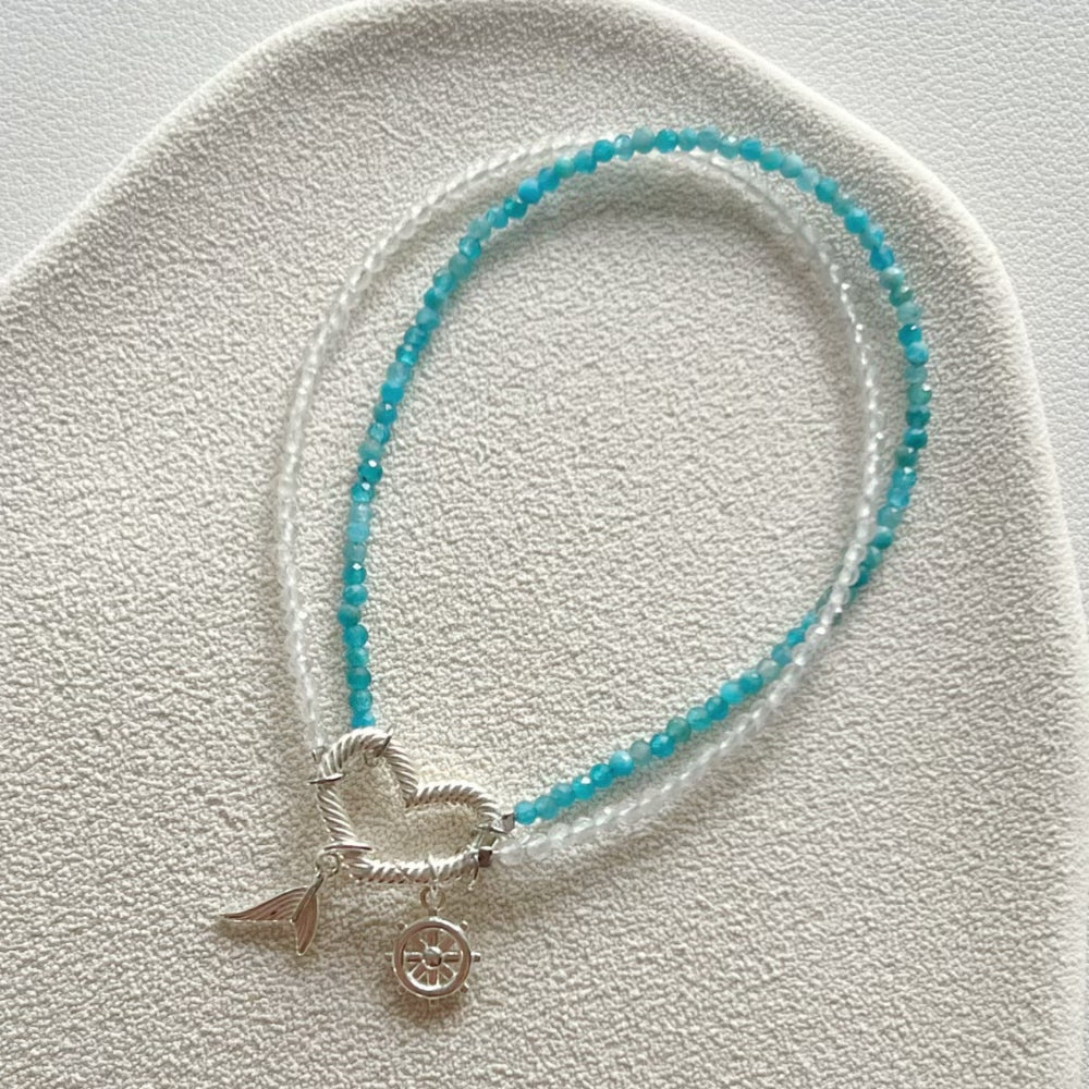 Stackable Crystal Bracelet 2mm Silver Clasp Blue Apatite (Charm not included)