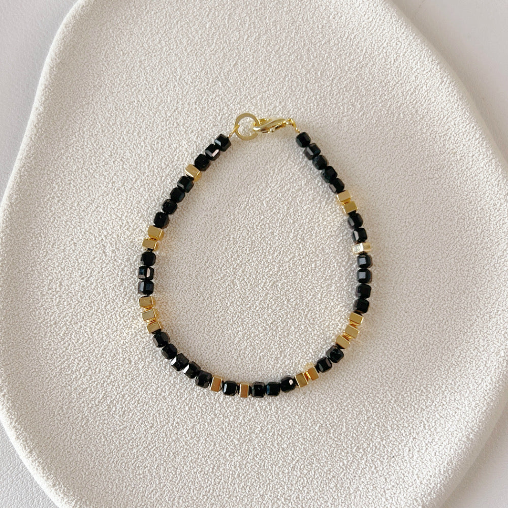Mix and Match Black Tourmaline 3mm Cube Single Bracelet