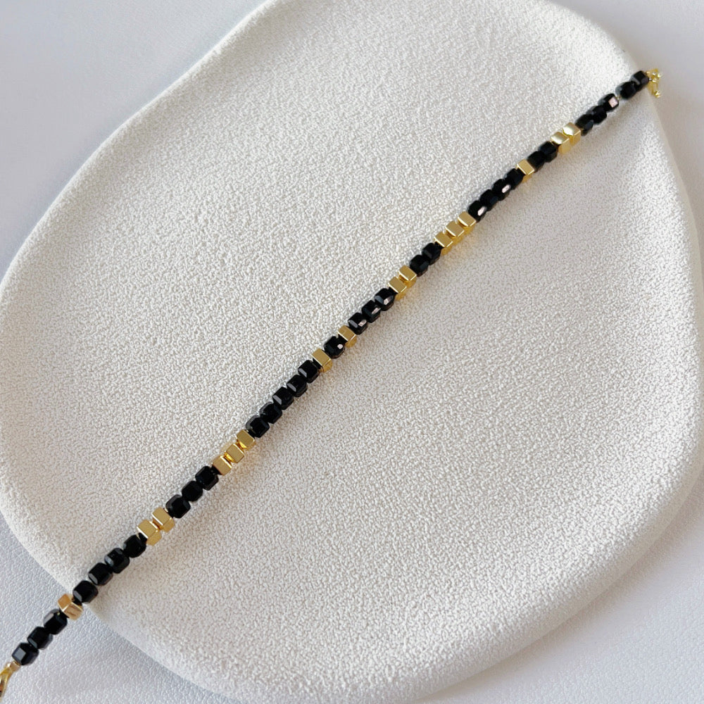 Mix and Match Black Tourmaline 3mm Cube Single Bracelet