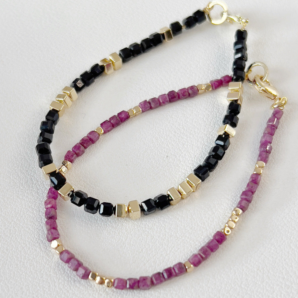 Mix and Match Black Tourmaline 3mm Cube Single Bracelet