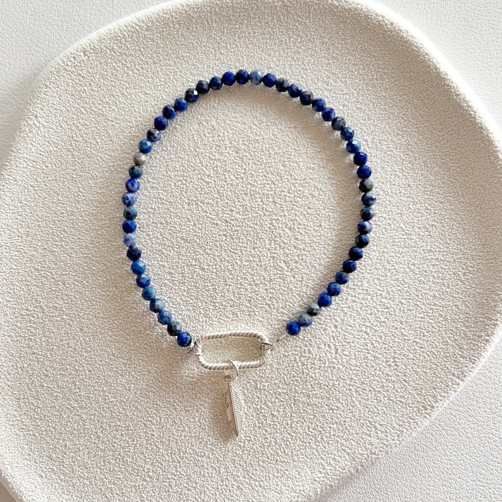 Stackable Crystal Bracelet 2mm Silver Clasp Lapiz Lazuli (Charm not included)