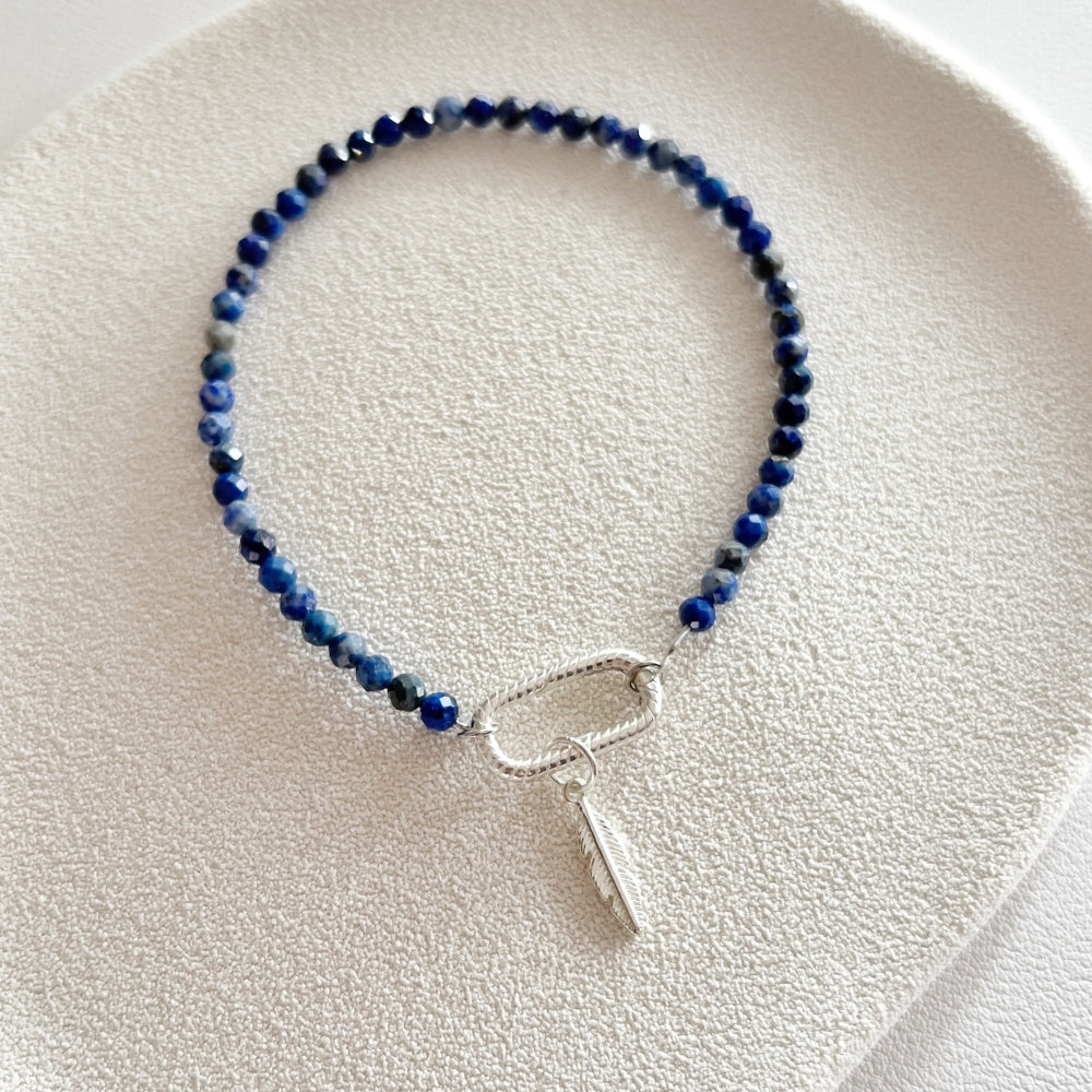 Stackable Crystal Bracelet 2mm Silver Clasp Lapiz Lazuli (Charm not included)