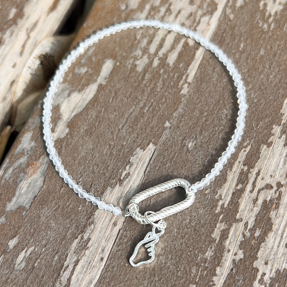 Stackable Crystal Bracelet 2mm Silver Clasp Clear Quartz (Charm not included)