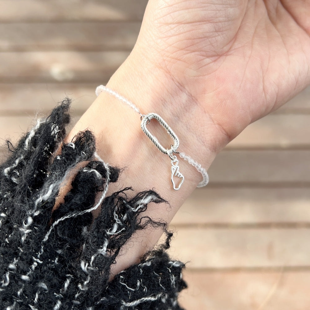 Stackable Crystal Bracelet 2mm Silver Clasp Clear Quartz (Charm not included)