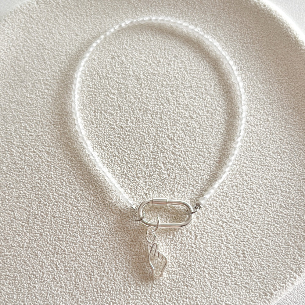 Stackable Crystal Bracelet 2mm Silver Clasp Clear Quartz (Charm not included)