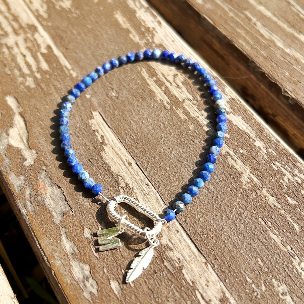 Stackable Crystal Bracelet 2mm Silver Clasp Lapiz Lazuli (Charm not included)
