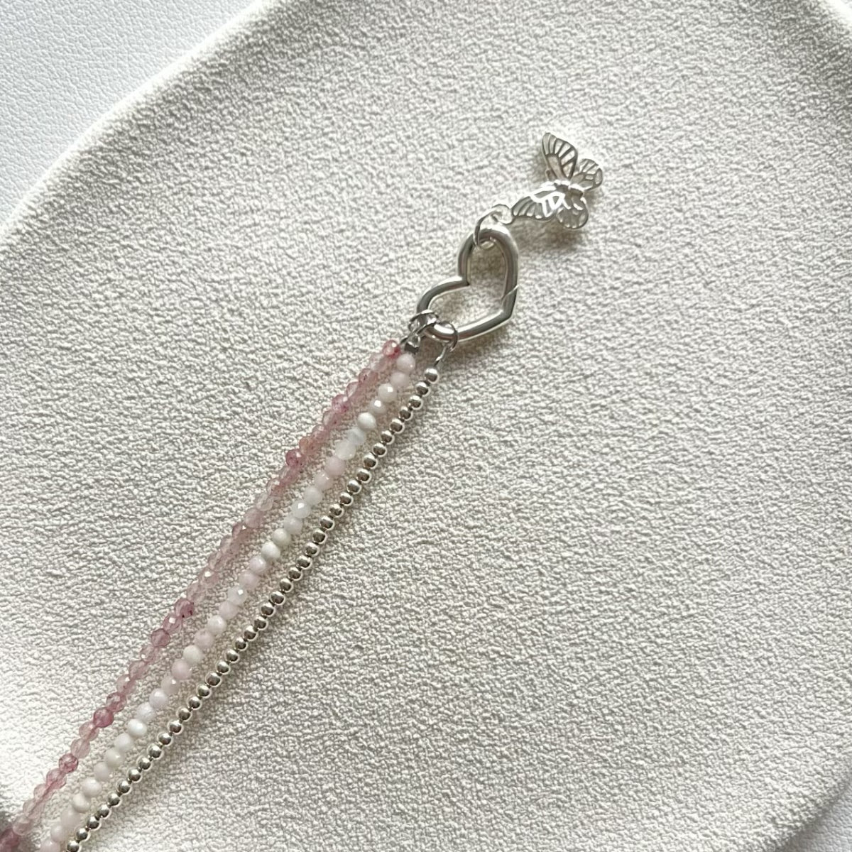 Bracelet de Cristal Empilable en Cœur de Quartz Fraise Opale Rose 2mm (Charme non inclus)