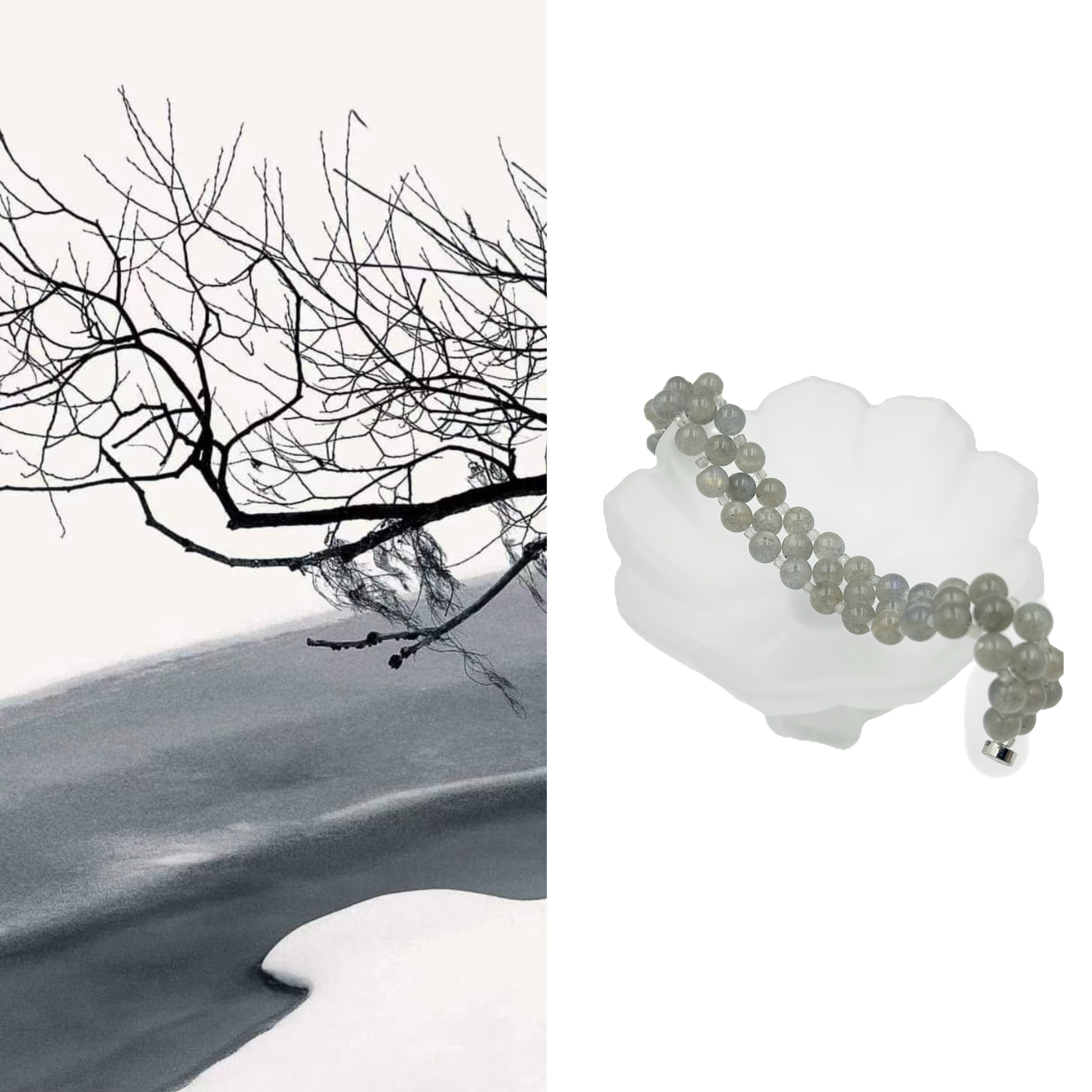 Wintry Forest Grey Moonstone Statement Bracelet