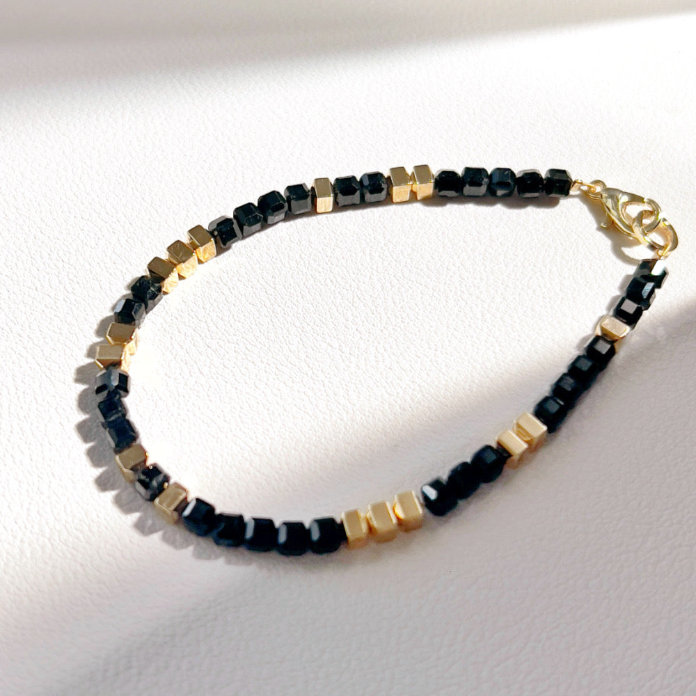 Mix and Match Black Tourmaline 3mm Cube Single Bracelet
