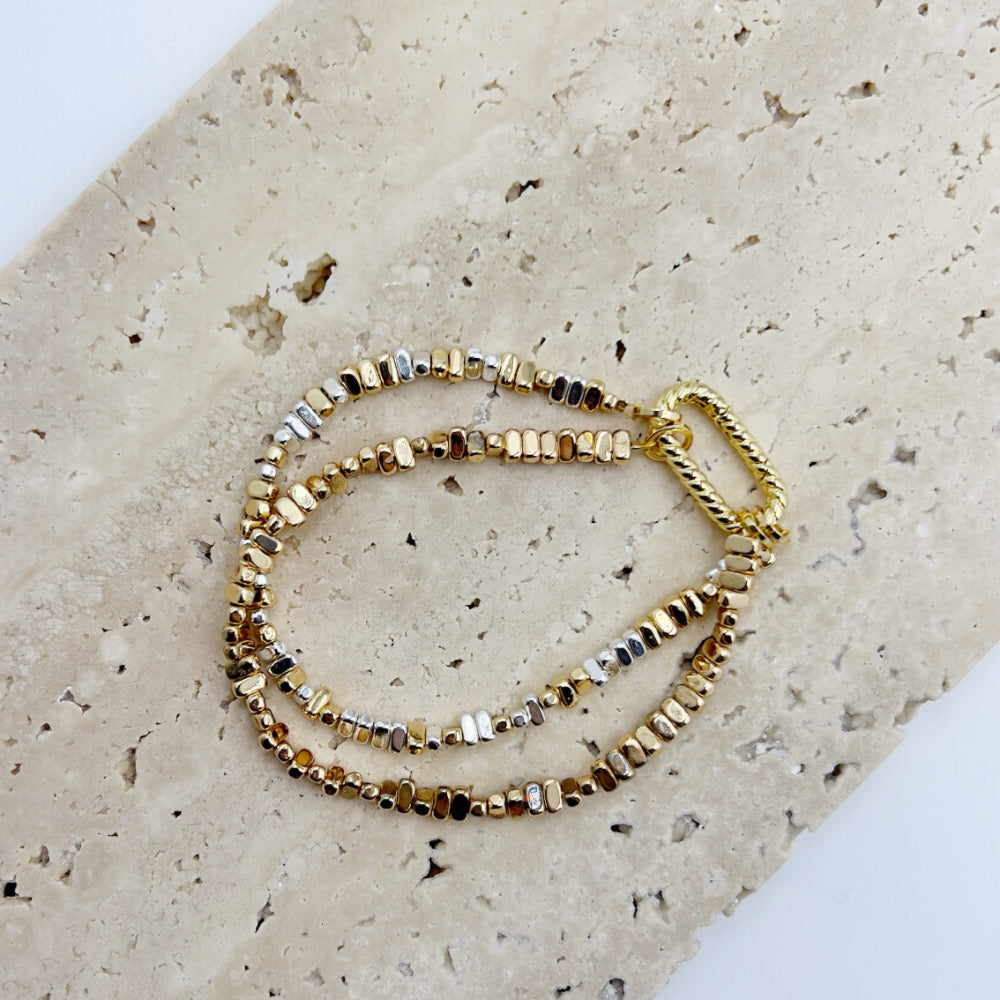 Mix and Match Stackable Bracelet Golden Beads Rectan (Charm and Clasp separated)